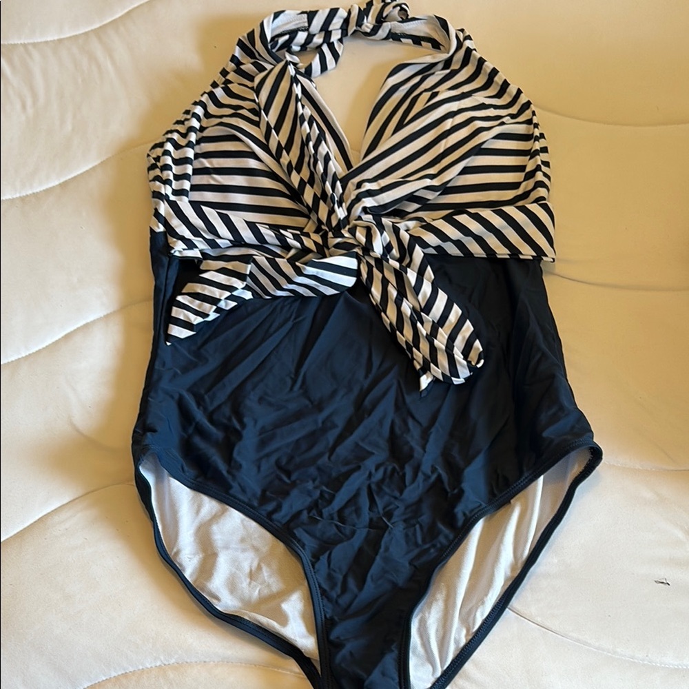 Striped Halter One-Piece Swimsuit